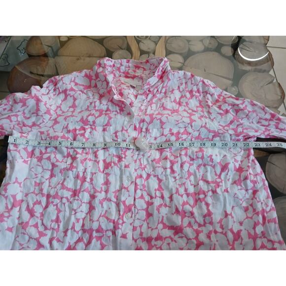 Charter Club 100% Linen Button Up Shirt Coral Pink Floral White Long Sleeve L - Picture 4 of 10